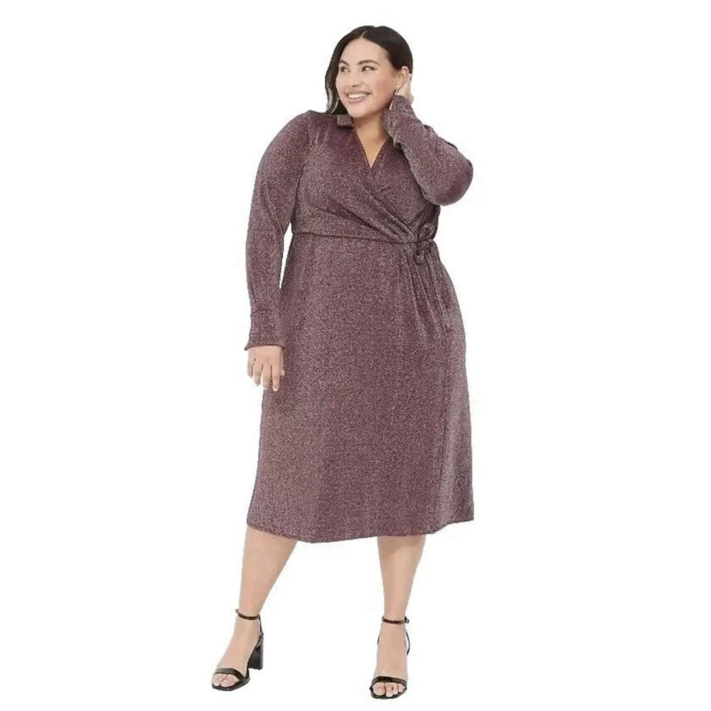 NEW $89 Lane Bryant Faux Wrap Midi‎ Dress Woman Plus Size 18/20 Shimmer 1X